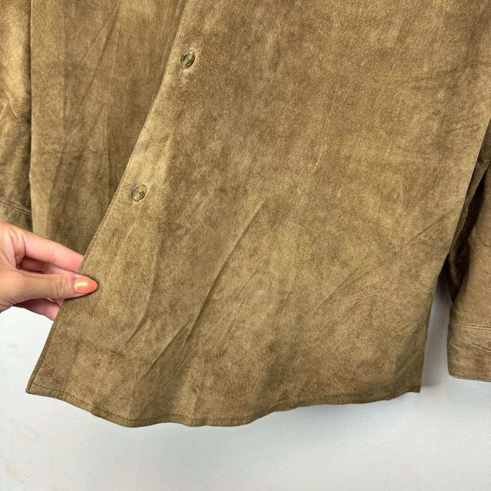 Mark Shale Mens Suede Leather Jacket Coat Sz Large Tan Button Down